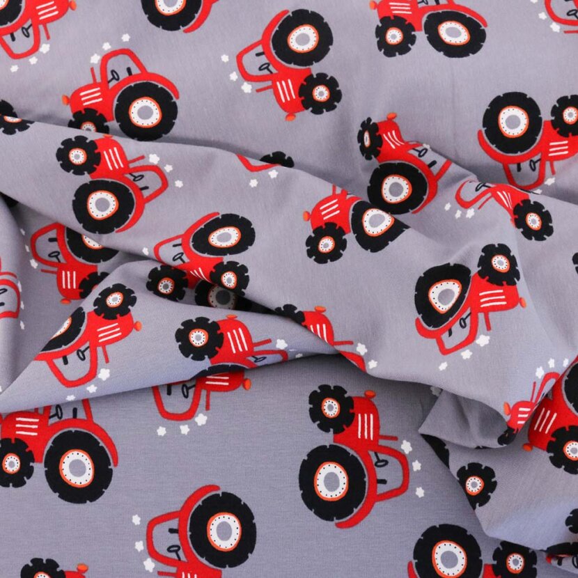 Cotton Jersey Print - Tractor Gray