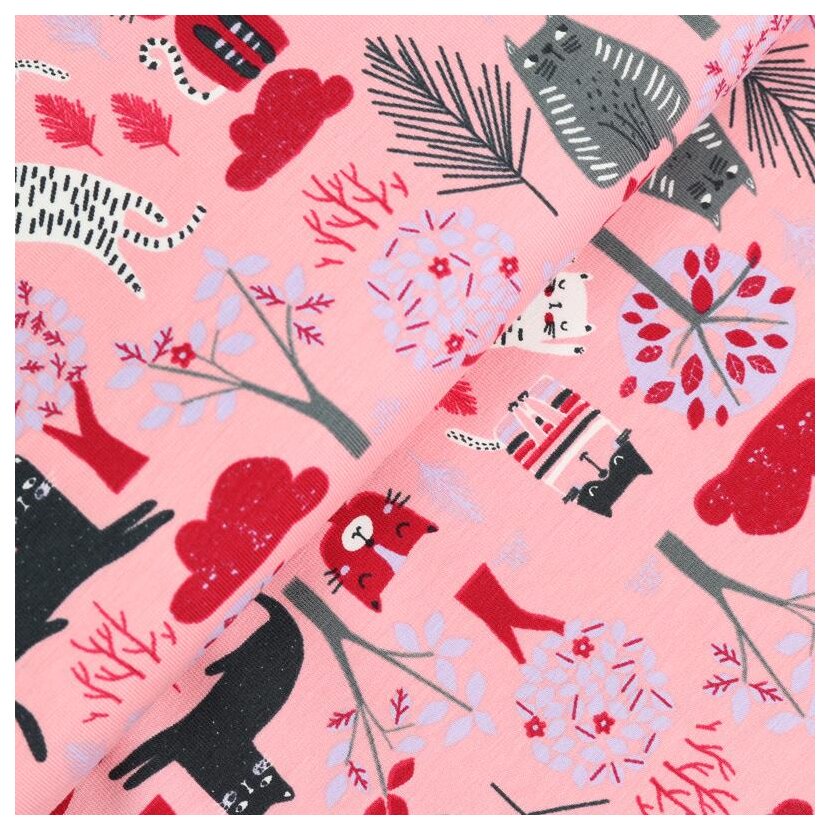 Cotton Jersey Print - Cats Miau D. Pastel Pink