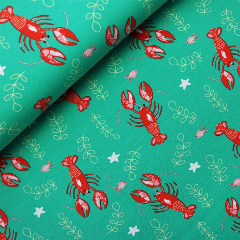 Cotton Jersey Print - Lobster Green