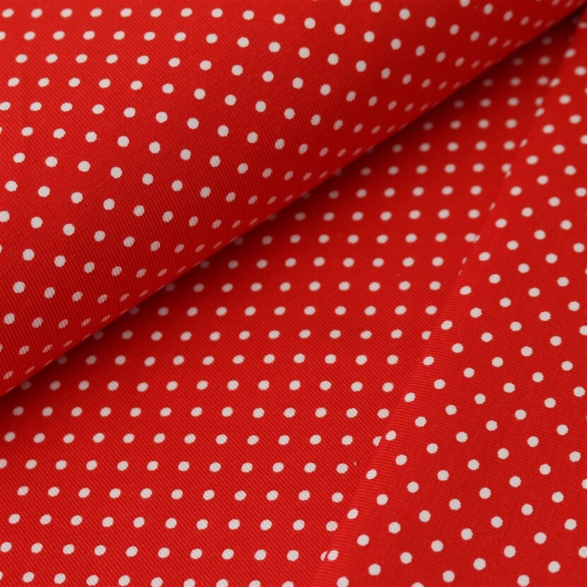 Baumwoll Jersey Druck - Pindots Rot / Weiß