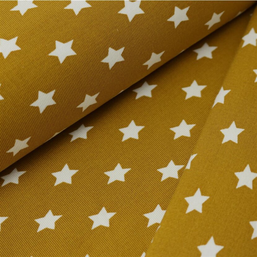 Cotton Jersey Print - Pinstars Mustard / White.